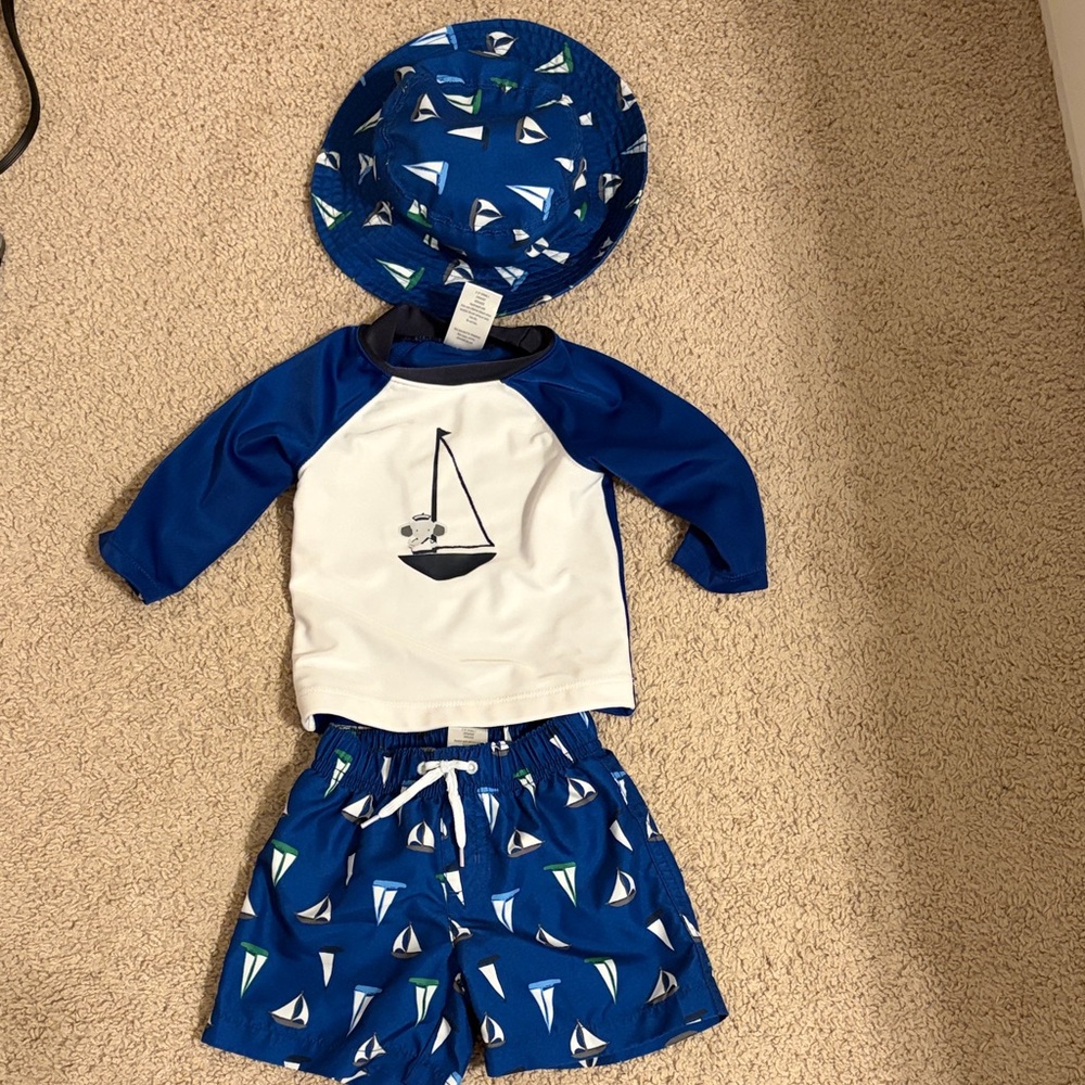 Gymboree Blue and White Sailboat Swim Set